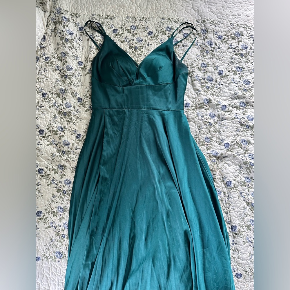 Hunter green double strap long dress size 14